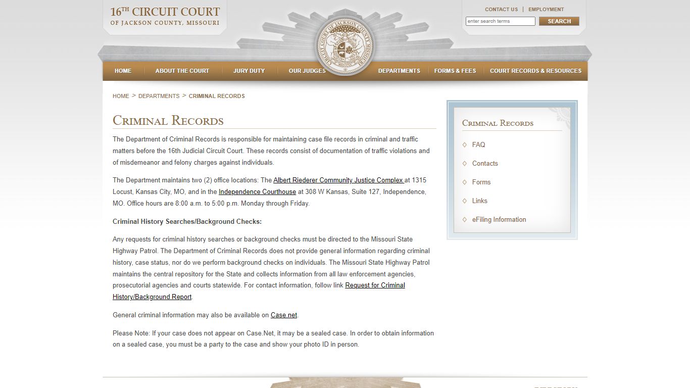 Criminal Records - 16th Circuit Court of Jackson County, Missouri